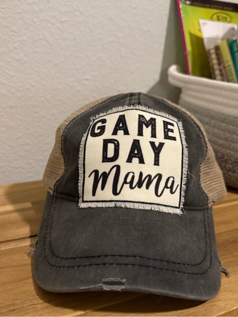 Game Day Mama Trucker Hat - Charcoal and Tan